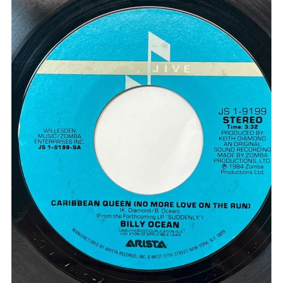 Billy Ocean Caribbean Queen / Instrumental 45 Funk Pop Soul Jive 9119 - Picture 2 of 4